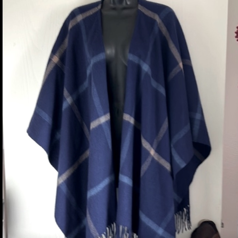 Brooks Brothers cashmere Wool Blend Shawl blue plaid